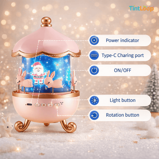 Bunny Carousel 2-in-1 Projector Night Light – 360° Rotating Lamp, Multicolor LED for Aesthetic Room Decor & Gifting