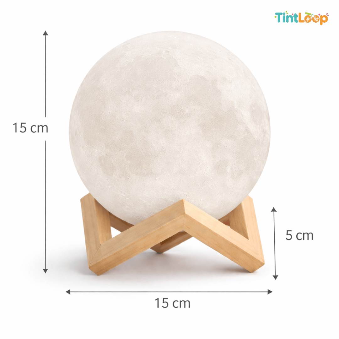 3D Moon Night Lamp - Rechargeable Touch Sensor Color-Changing Light | 7 Color Modes with Wooden Stand | Perfect Gift & Home Decor