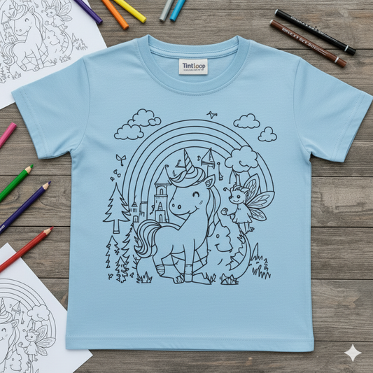 Kids DIY Magical Unicorn & Fairy Coloring T-Shirt – With Sketch Pens