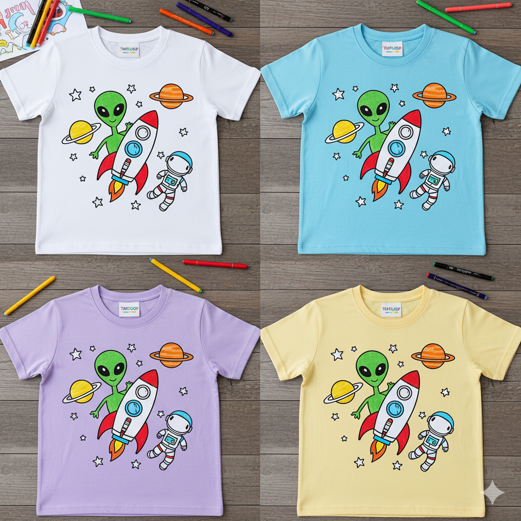 DIY Kids Coloring T-Shirt Kit with Washable Markers | Space Adventure Theme