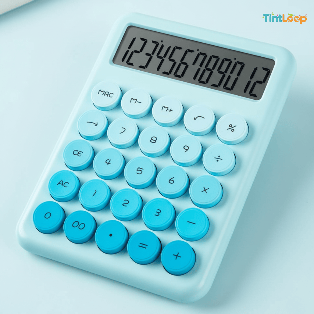 Aesthetic Cute Desk Calculator with Retro Round Keys