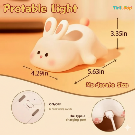 Big Face Bunny LED Night Light | Soft Silicone & Tap Control