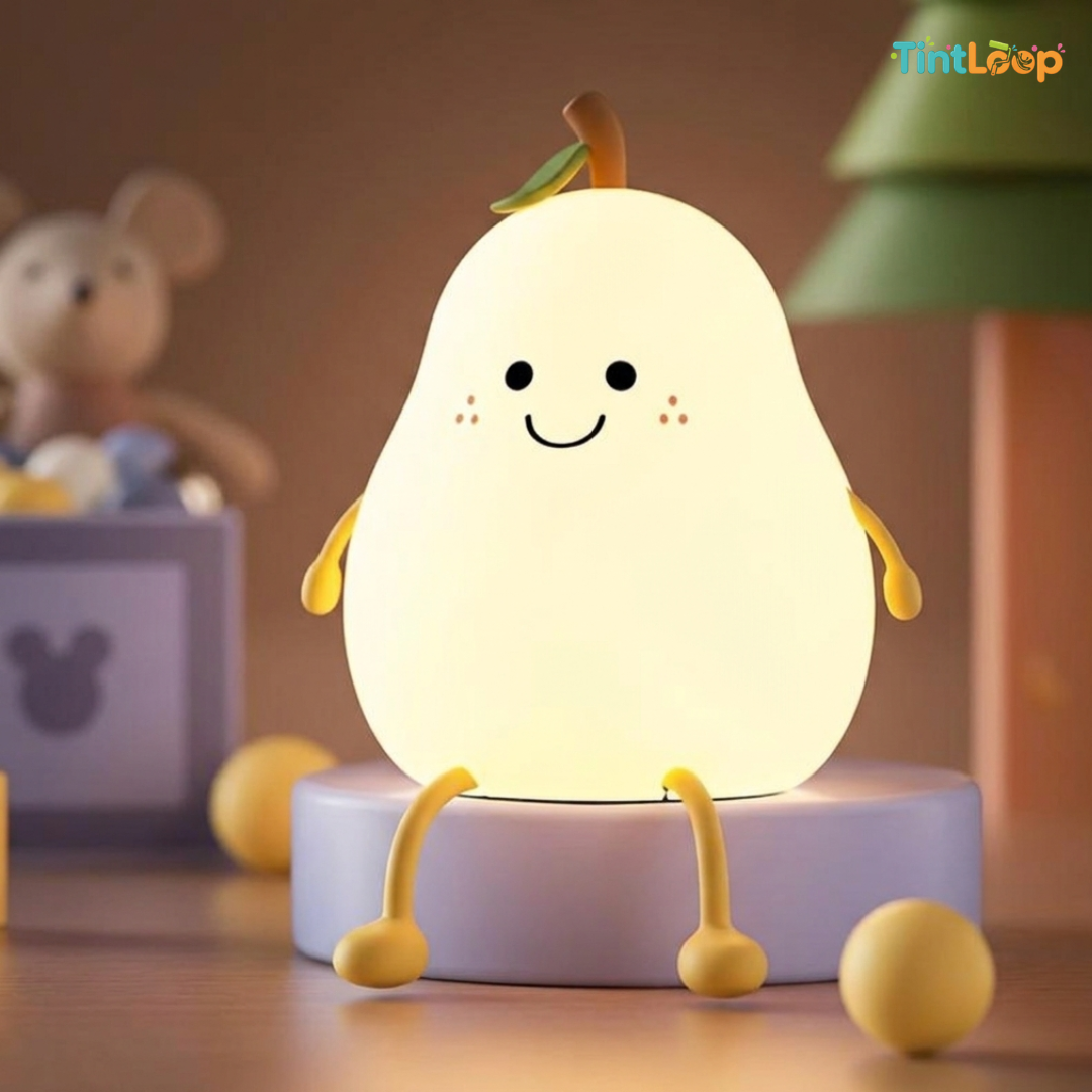 Cute Pear Rechargeable LED Silicone Night Light – Tap Control | 7 Colour Modes | Bedside & Home Décor Light