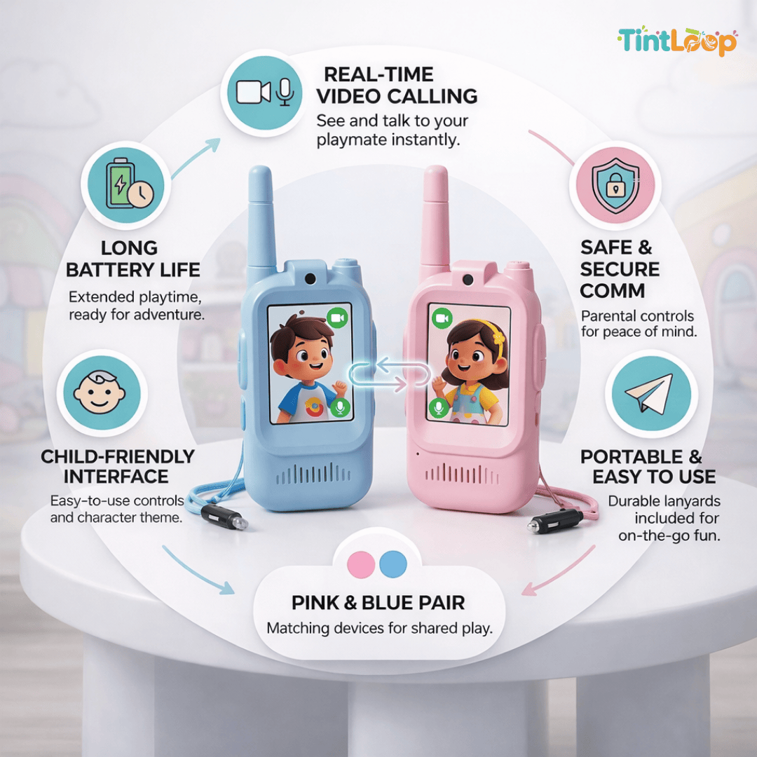 Kids Video Walkie Talkie Set | Real-Time HD Video & Audio | Pink & Blue Pair