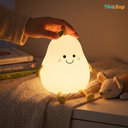 Cute Pear Rechargeable LED Silicone Night Light – Tap Control | 7 Colour Modes | Bedside & Home Décor Light