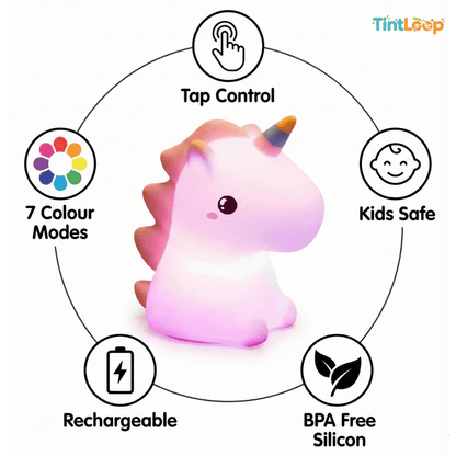 Unicorn Silicone Rechargeable LED Night Light – Tap Control | 7 Color Modes | Soft Lamp