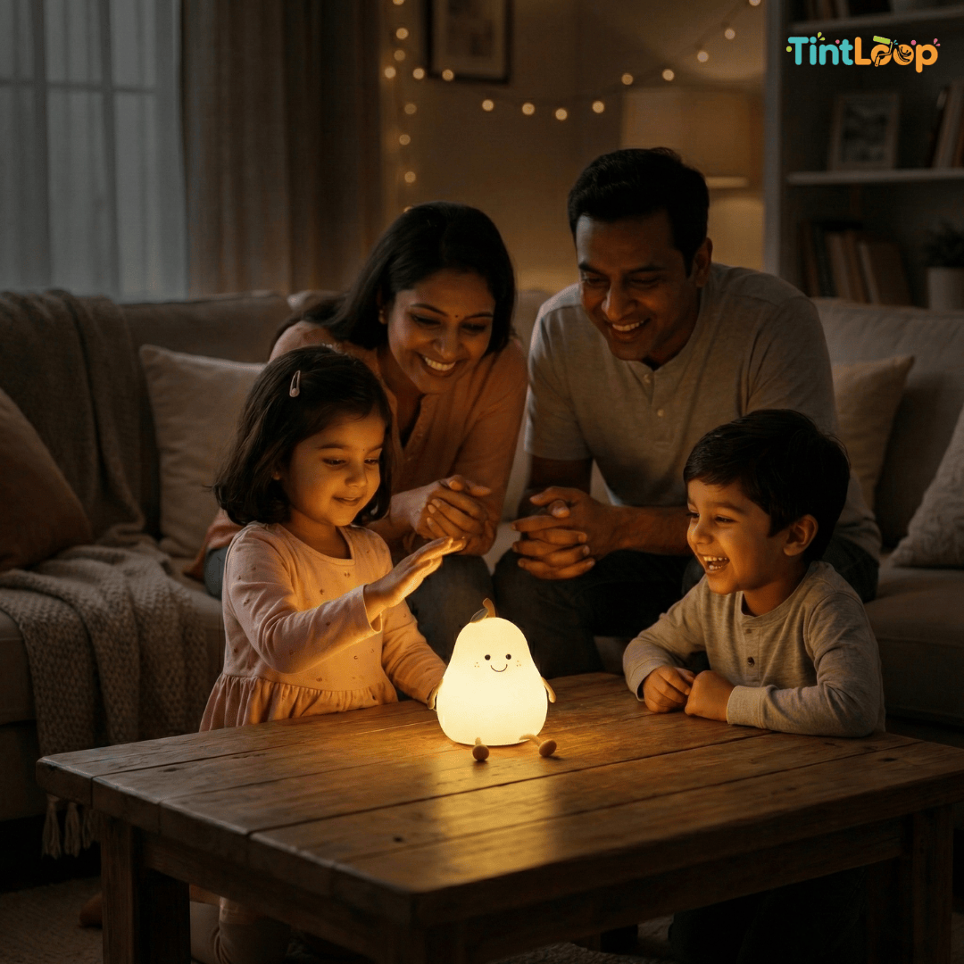 Cute Pear Rechargeable LED Silicone Night Light – Tap Control | 7 Colour Modes | Bedside & Home Décor Light
