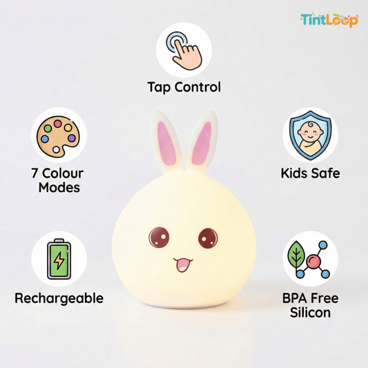 Rabbit Silicone LED Rechargeable Night Light – Tap Control | 7 Color Modes | Cute Bedside & Home Décor Light