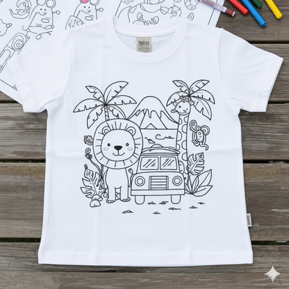 Kids DIY Jungle Safari Coloring T-Shirt – With Sketch Pens