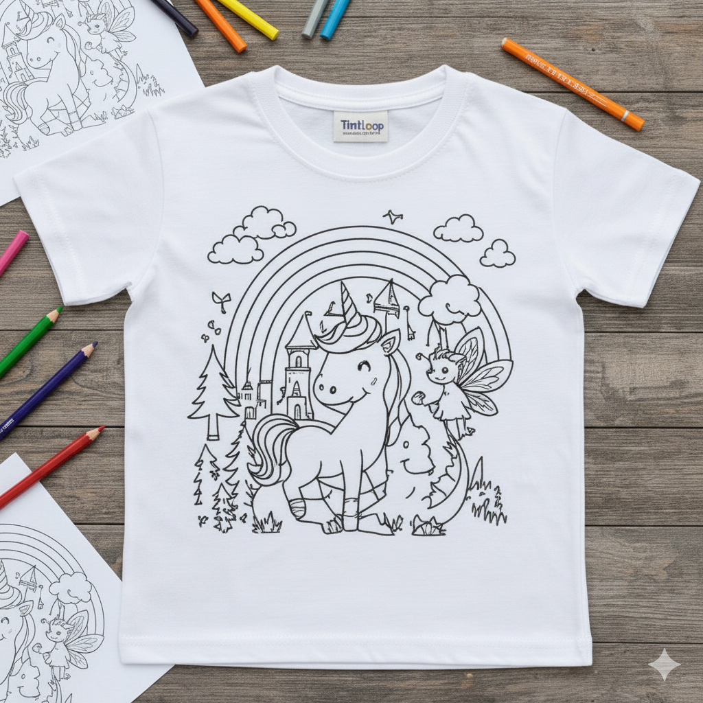 Kids DIY Magical Unicorn & Fairy Coloring T-Shirt – With Sketch Pens