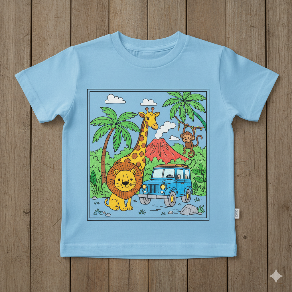 Kids DIY Jungle Safari Coloring T-Shirt – With Sketch Pens