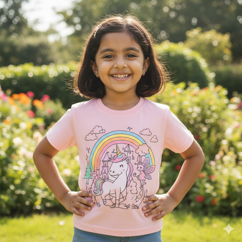 Kids DIY Magical Unicorn & Fairy Coloring T-Shirt – With Sketch Pens