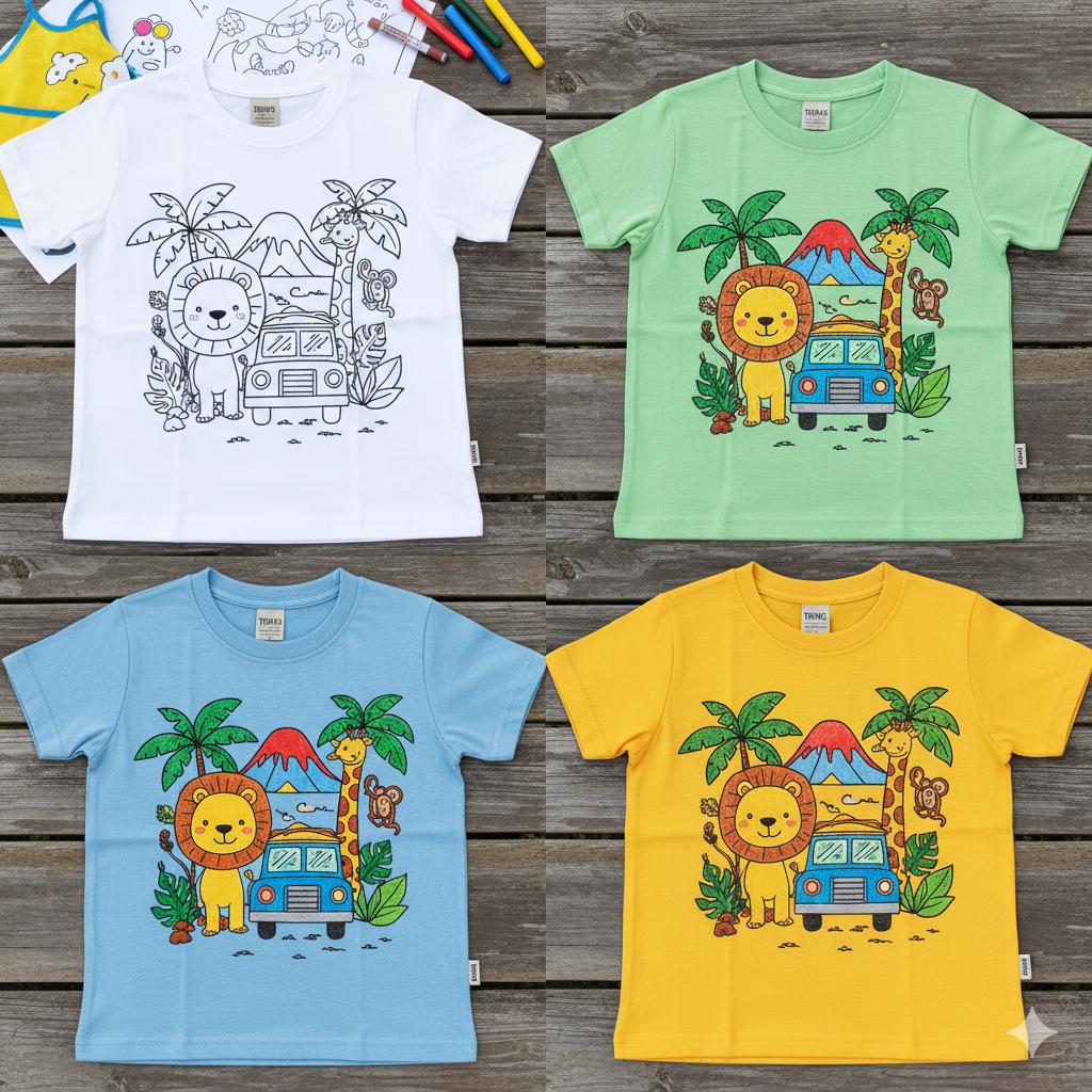 Kids DIY Jungle Safari Coloring T-Shirt – With Sketch Pens