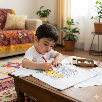 Kids DIY Jungle Safari Coloring T-Shirt – With Sketch Pens
