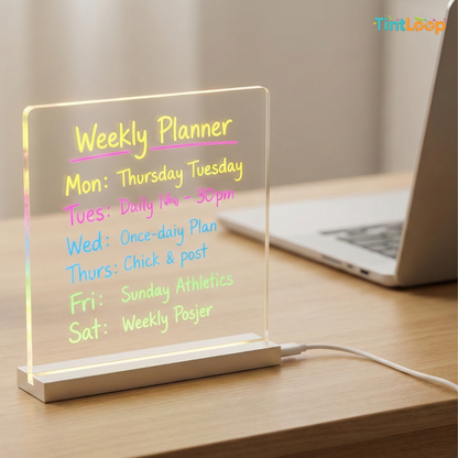 LED Acrylic Board with Stand & Neon Markers | 3D Light-Up Rewritable Message Board (15×15 cm)