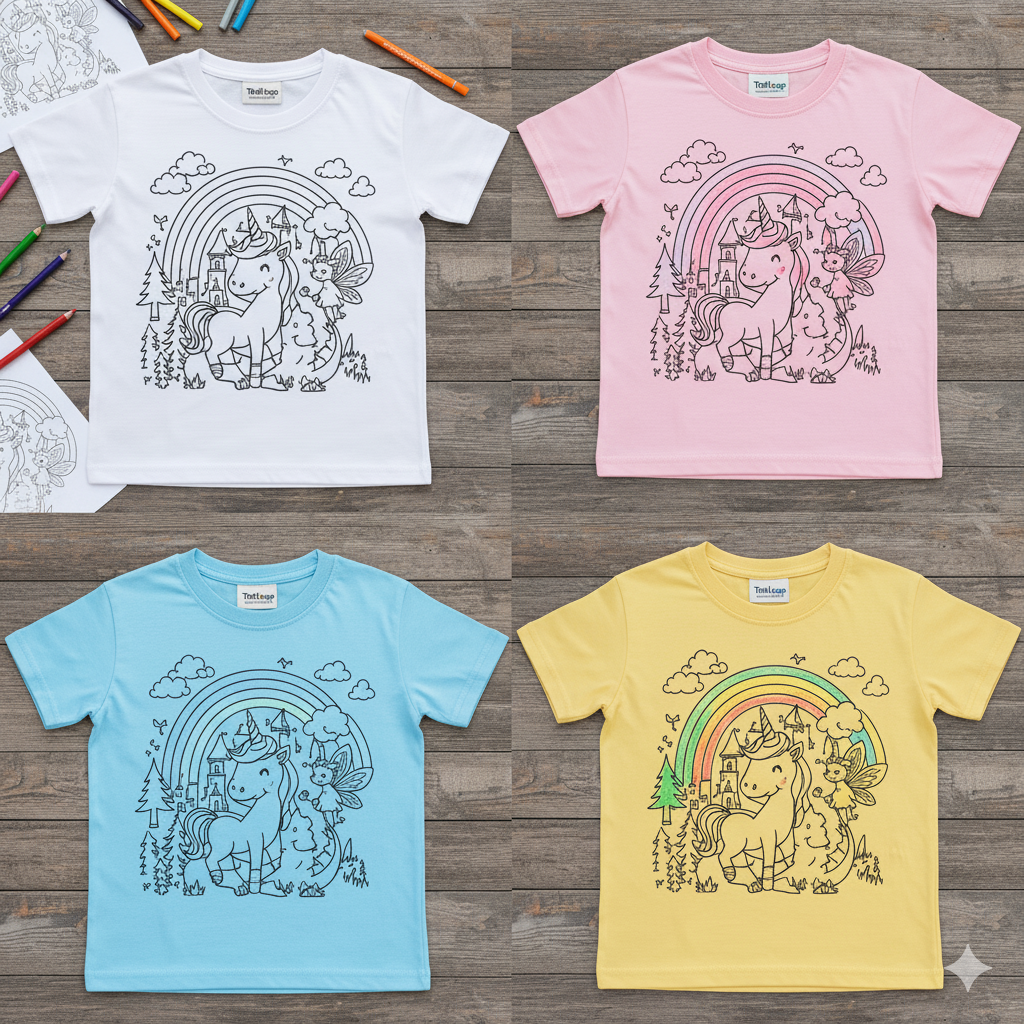 Kids DIY Magical Unicorn & Fairy Coloring T-Shirt – With Sketch Pens