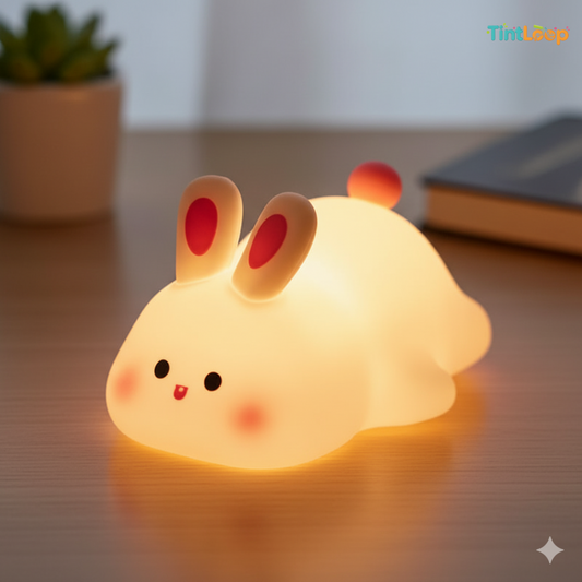 Big Face Bunny LED Night Light | Soft Silicone & Tap Control