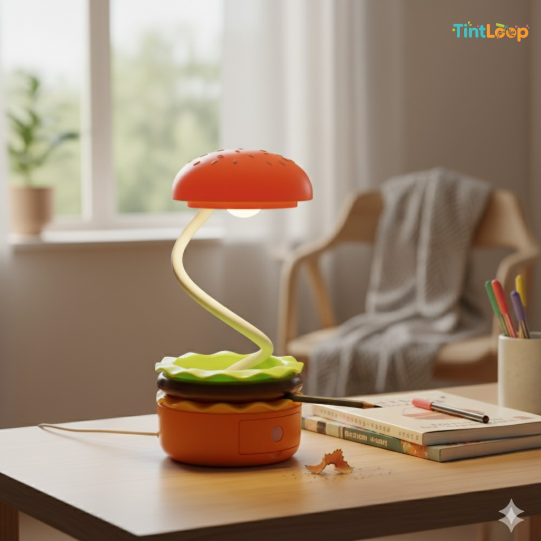 Bite-Sized Burger LED Desk Lamp | Rechargeable with Sharpener