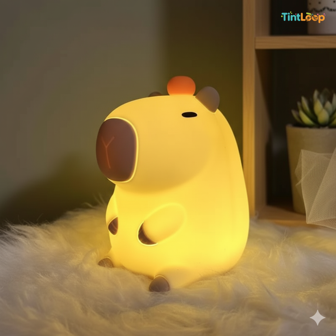 Cute Rechargeable Capybara Night Light | Soft Silicone & Tap Control
