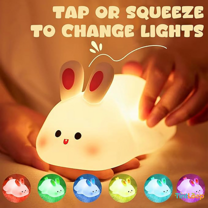 Big Face Bunny LED Night Light | Soft Silicone & Tap Control