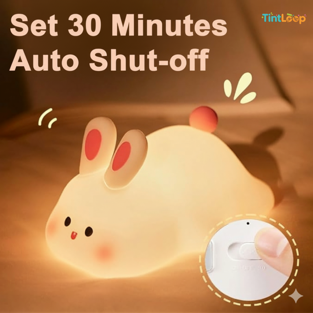 Big Face Bunny LED Night Light | Soft Silicone & Tap Control