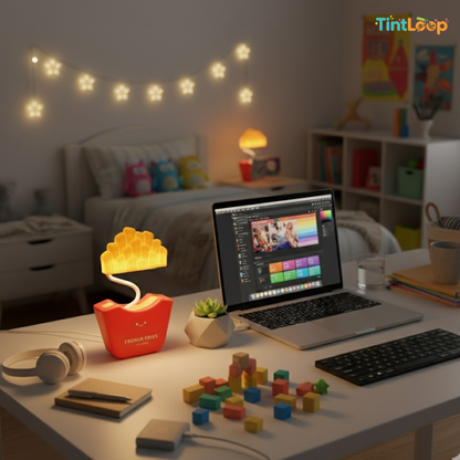 Cute French Fries LED Desk Lamp | Flexible Neck & USB Rechargeable