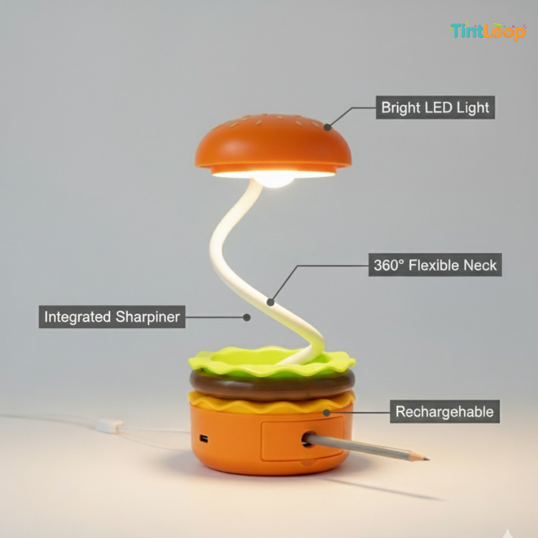 Bite-Sized Burger LED Desk Lamp | Rechargeable with Sharpener