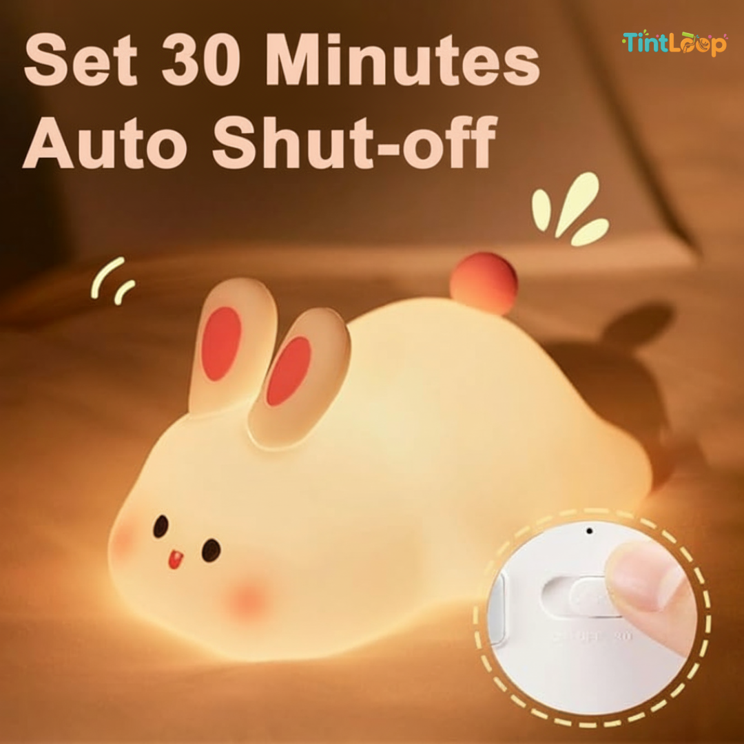 Big Face Bunny LED Night Light | Soft Silicone & Tap Control