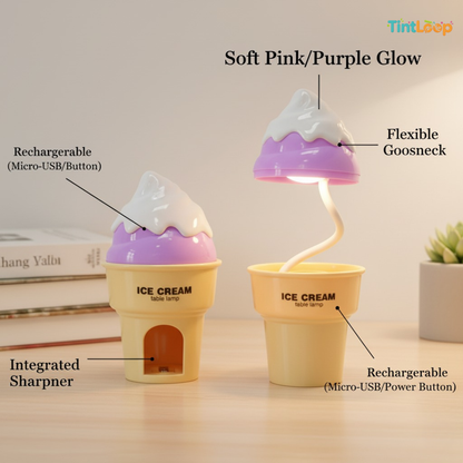Rechargeable 2-in-1 LED Ice Cream Desk Lamp with Sharpener