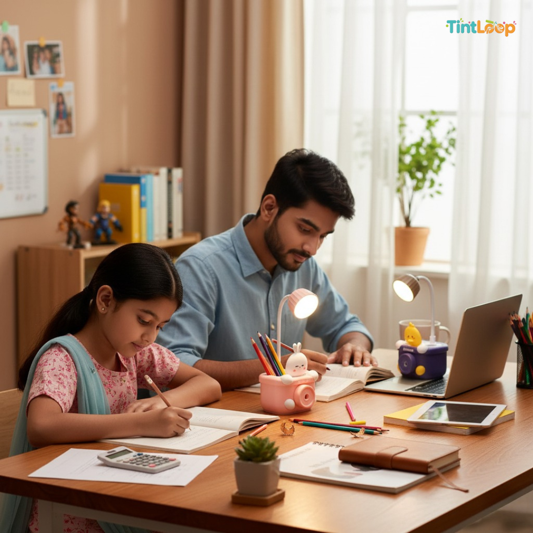 Camera LED Desk Lamp with Bobblehead, Sharpener & Pen Holder