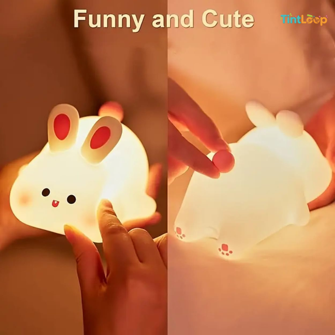 Big Face Bunny LED Night Light | Soft Silicone & Tap Control
