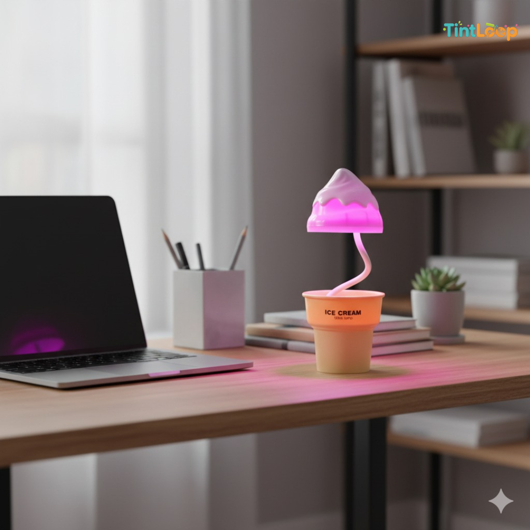 2-in-1 Rechargeable LED Ice Cream Desk Lamp with Sharpener