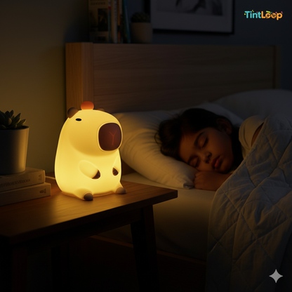 Cute Rechargeable Capybara Night Light | Soft Silicone & Tap Control