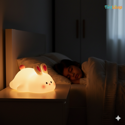 Big Face Bunny LED Night Light | Soft Silicone & Tap Control