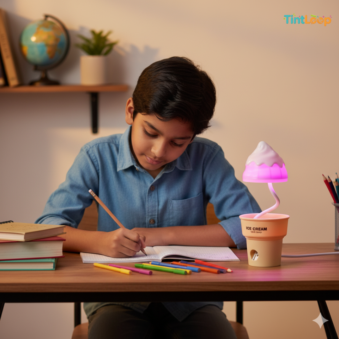 2-in-1 Rechargeable LED Ice Cream Desk Lamp with Sharpener