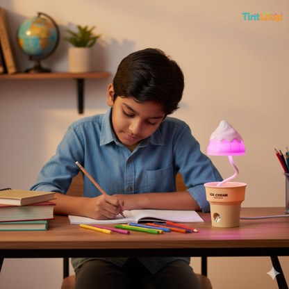 2-in-1 Rechargeable LED Ice Cream Desk Lamp with Sharpener