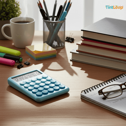 Aesthetic Cute Desk Calculator with Retro Round Keys