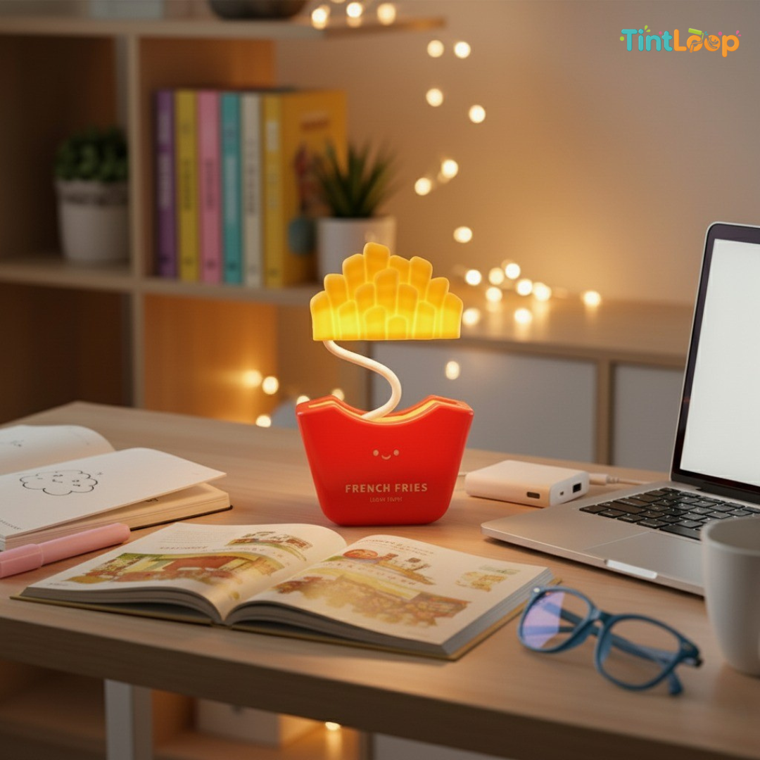 Cute French Fries LED Desk Lamp | Flexible Neck & USB Rechargeable