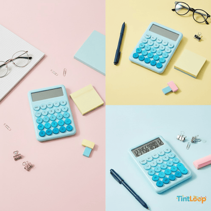 Aesthetic Cute Desk Calculator with Retro Round Keys