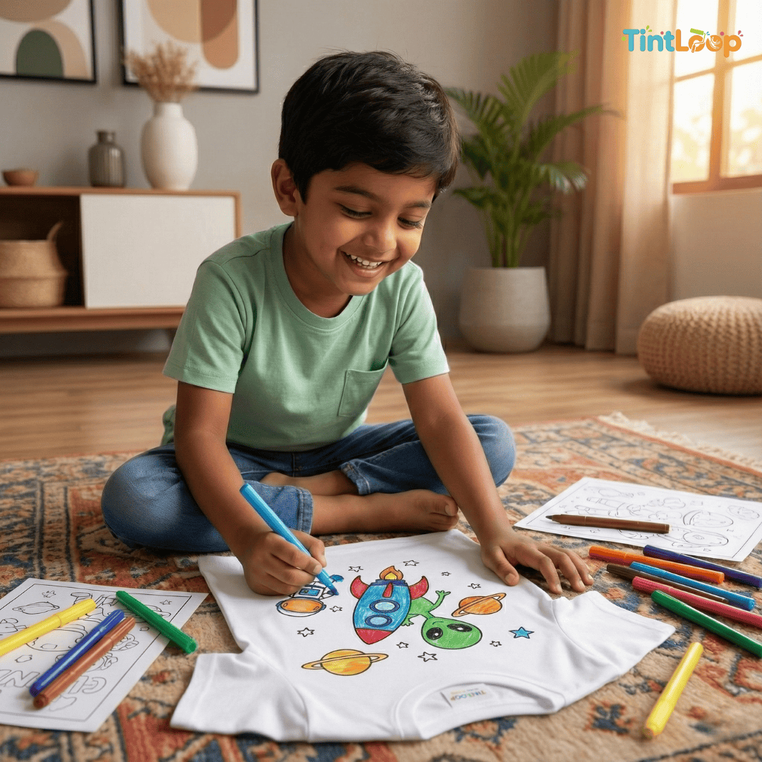 DIY Colouring T-Shirt Kit with 6 Washable Markers | Color, Wear, Wash & Repeat!