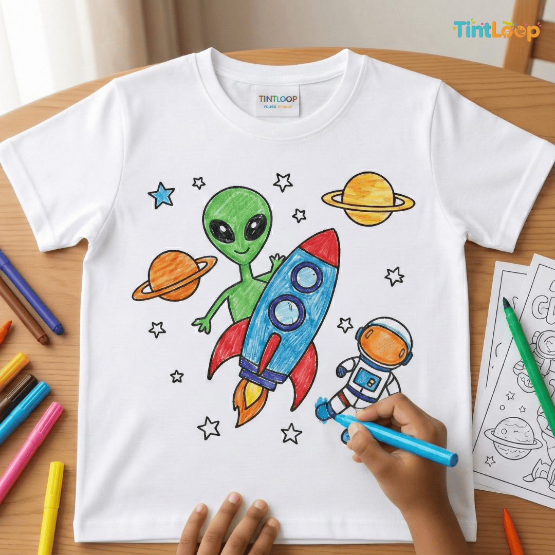 DIY Colouring T-Shirt Kit with 6 Washable Markers | Color, Wear, Wash & Repeat!