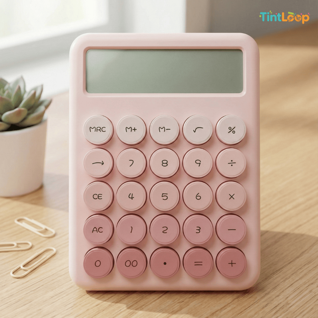 Aesthetic Cute Desk Calculator with Retro Round Keys