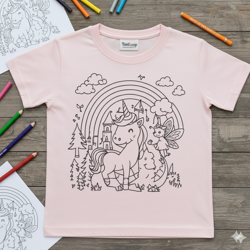Kids DIY Magical Unicorn & Fairy Coloring T-Shirt – With Sketch Pens